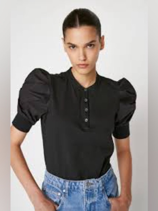 Frame Denim Tops - Frame The Frankie Puff Sleeve Short Sleeve Henley Top XS